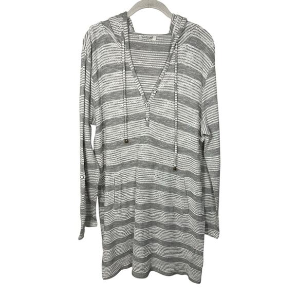 Simply Noelle White & Gray Striped Cotton Knit Swimsuit Cover Up Women's Medium - Picture 1 of 9